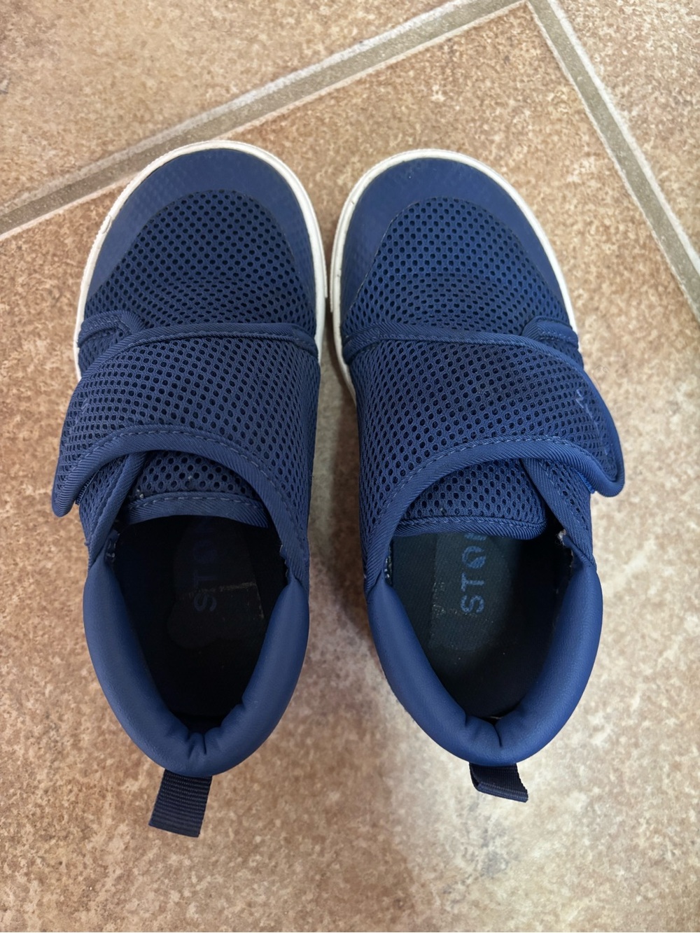 Kids Navy Mesh Stonz Sneakers with Hook-and-Loop Strap